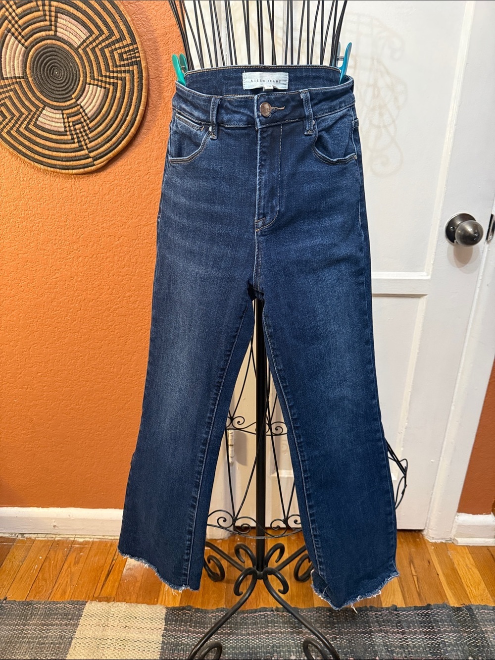 Risen Denim Straight-Leg High-Rise Jeans in Dark Blue Denim